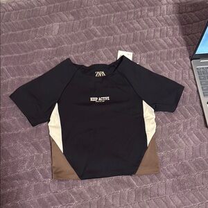 Zara Black and Brown Sports Tee